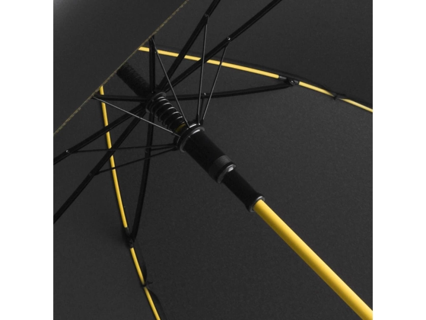 Зонт-трость Colorline с цветными спицами и куполом из переработанного пластика, черный/желтый фото 2