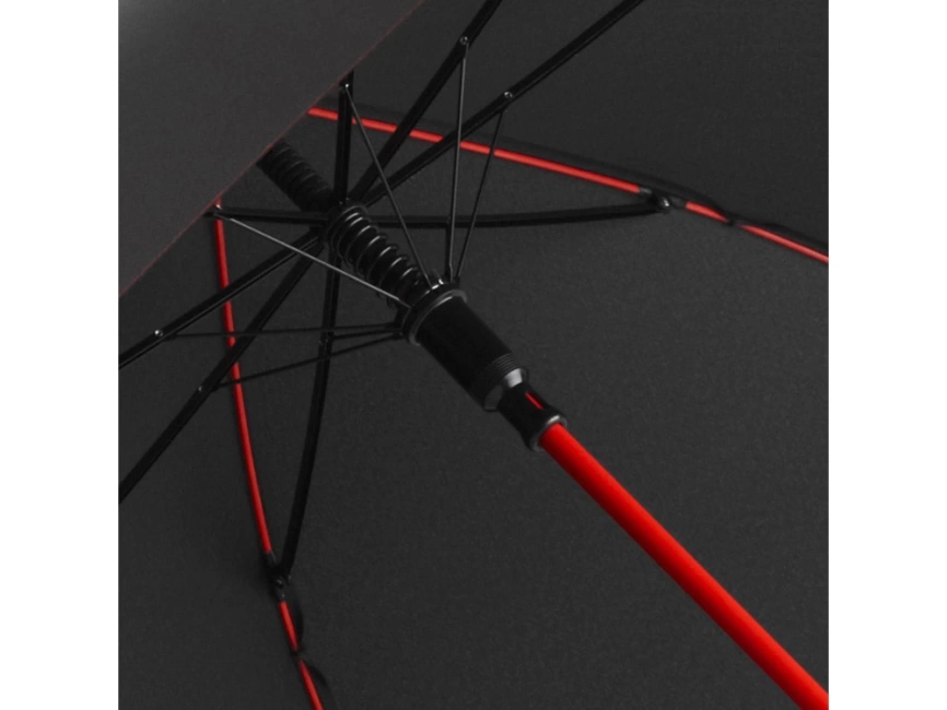 Зонт-трость Colorline с цветными спицами и куполом из переработанного пластика, черный/красный фото 2