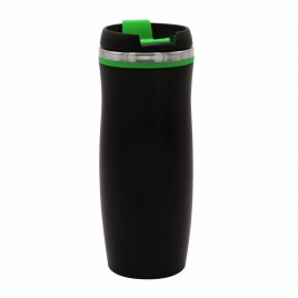Термокружка Dark Latte 420 мл, чёрная с зелёным