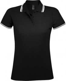 Рубашка поло женская Pasadena Women 200 с контрастной отделкой черная с белым, размер XXL
