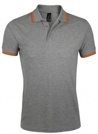 Рубашка поло мужская Pasadena Men 200 с контрастной отделкой серый меланж/оранжевый, размер 3XL