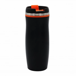 Термокружка Dark Latte 420 мл, чёрная с оранжевым