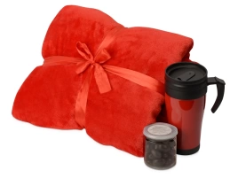 Подарочный набор с пледом, термокружкой и миндалем в шоколадной глазури Tasty hygge, красный