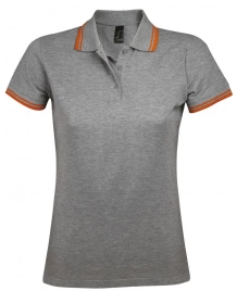 Рубашка поло женская Pasadena Women 200 с контрастной отделкой, серый меланж/оранжевый, размер XXL