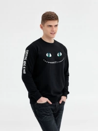 Свитшот со светящимся принтом Cheshire Cat, черный, размер XS
