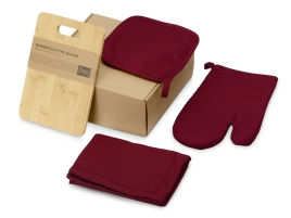 Подарочный набор с разделочной доской, фартуком, прихваткой, бордовый