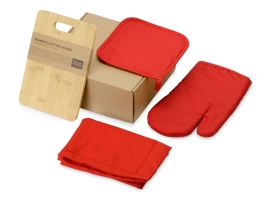 Подарочный набор с разделочной доской, фартуком, прихваткой, красный