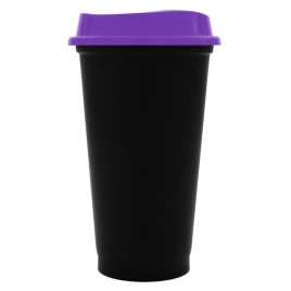 Стакан с крышкой Color Cap Black, 450 мл., черный с фиолетовой крышкой