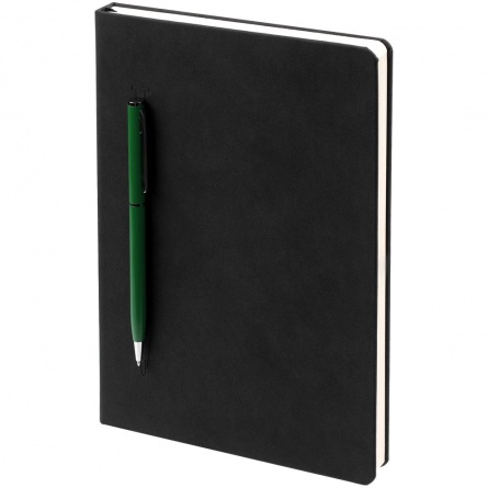 Ежедневник Magnet Chrome с ручкой, черный c зеленым фото 1