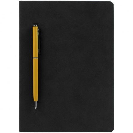 Ежедневник Magnet Chrome с ручкой, черный c желтым фото 2