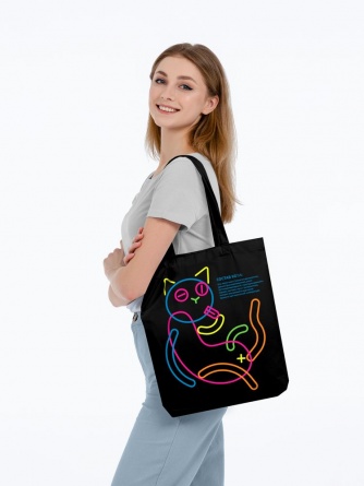 Холщовая сумка с термонаклейками «Собери кота», черная фото 5