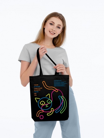 Холщовая сумка с термонаклейками «Собери кота», черная фото 3