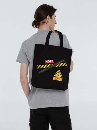 Холщовая сумка с термонаклейками Cautions, черная фото 3