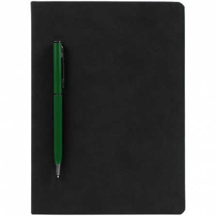 Ежедневник Magnet Chrome с ручкой, черный c зеленым фото 2