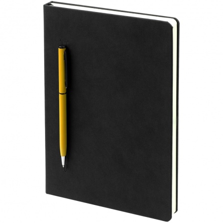Ежедневник Magnet Chrome с ручкой, черный c желтым фото 1