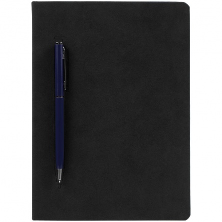 Ежедневник Magnet Chrome с ручкой, черный c синим фото 2