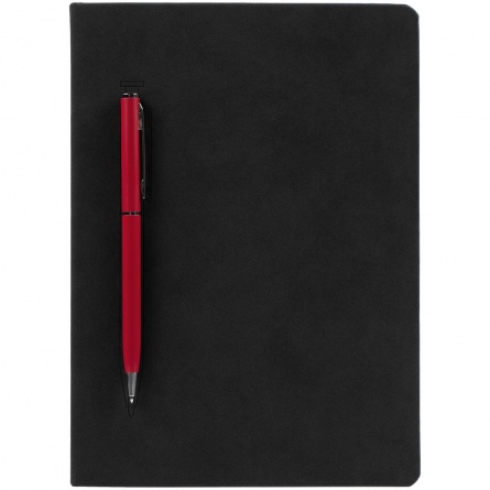 Ежедневник Magnet Chrome с ручкой, черный c красным фото 2