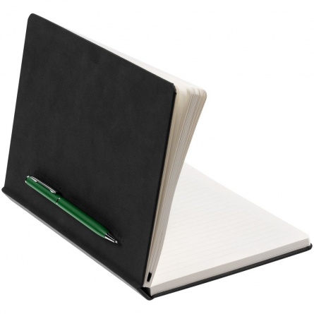 Ежедневник Magnet Chrome с ручкой, черный c зеленым фото 3