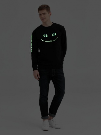 Свитшот со светящимся принтом Cheshire Cat, черный, размер M фото 2