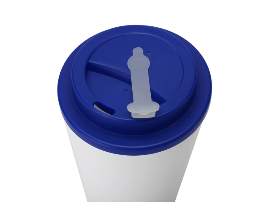Пластиковый стакан Take away с двойными стенками и крышкой с силиконовым клапаном, 350 мл, белый/темно-синий фото 3