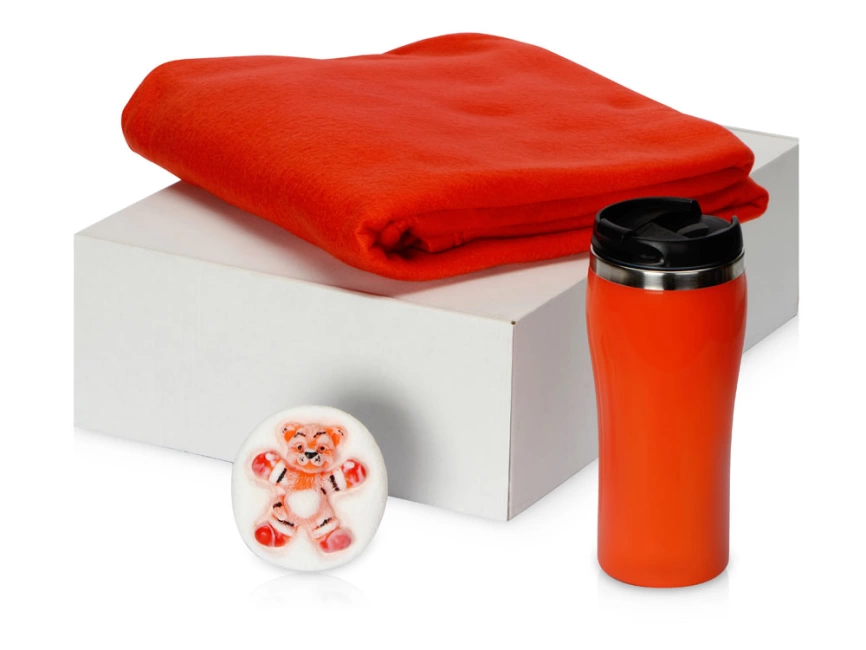 Подарочный набор Мери Да Винчи с термокружкой, мылом, пледом, красный фото 1