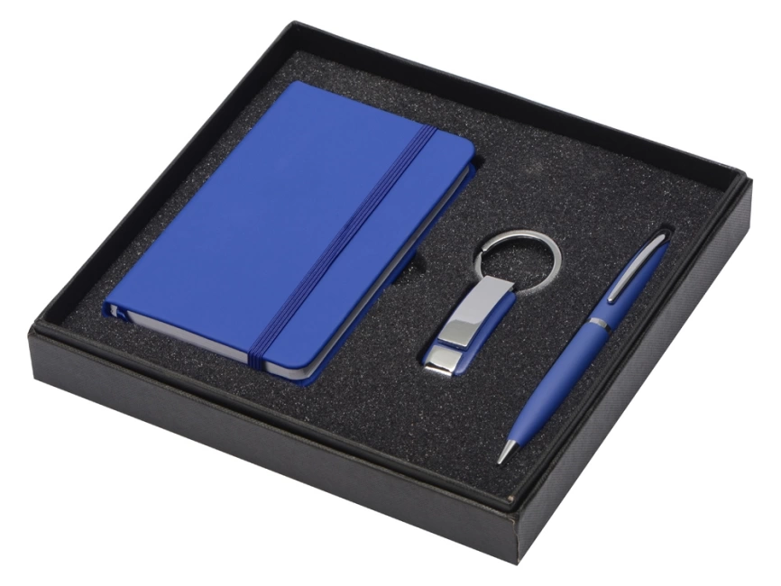 Набор с блокнотом, ручкой и брелком Busy, синий фото 2