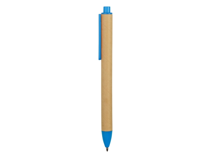 Ручка картонная пластиковая шариковая Эко 2.0, бежевый/голубой фото 3