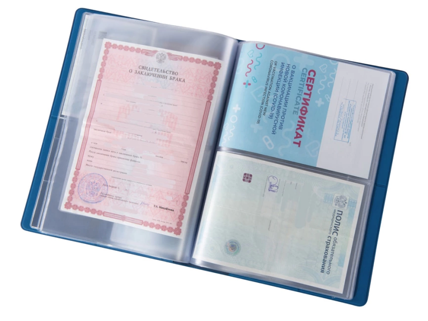 Органайзер Favor 2.0 для семейных документов на 4 комплекта документов, формат А4, синий фото 6
