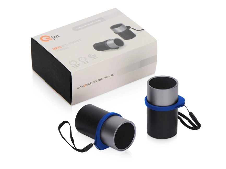 Портативные парные колонки Qjet TWS Mates с синими кольцами фото 7