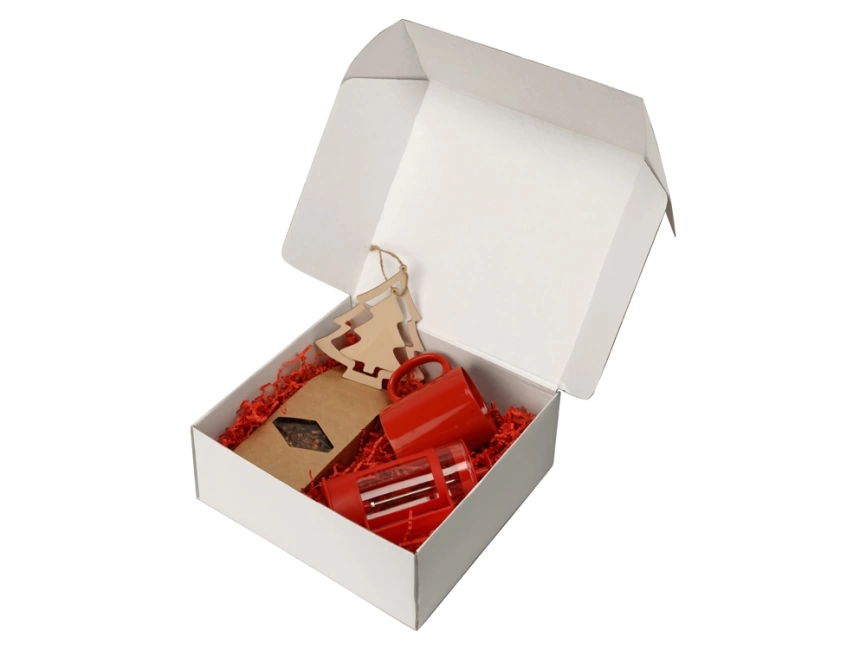Подарочный набор с чаем, кружкой, френч-прессом и новогодней подвеской Чаепитие, красный фото 2