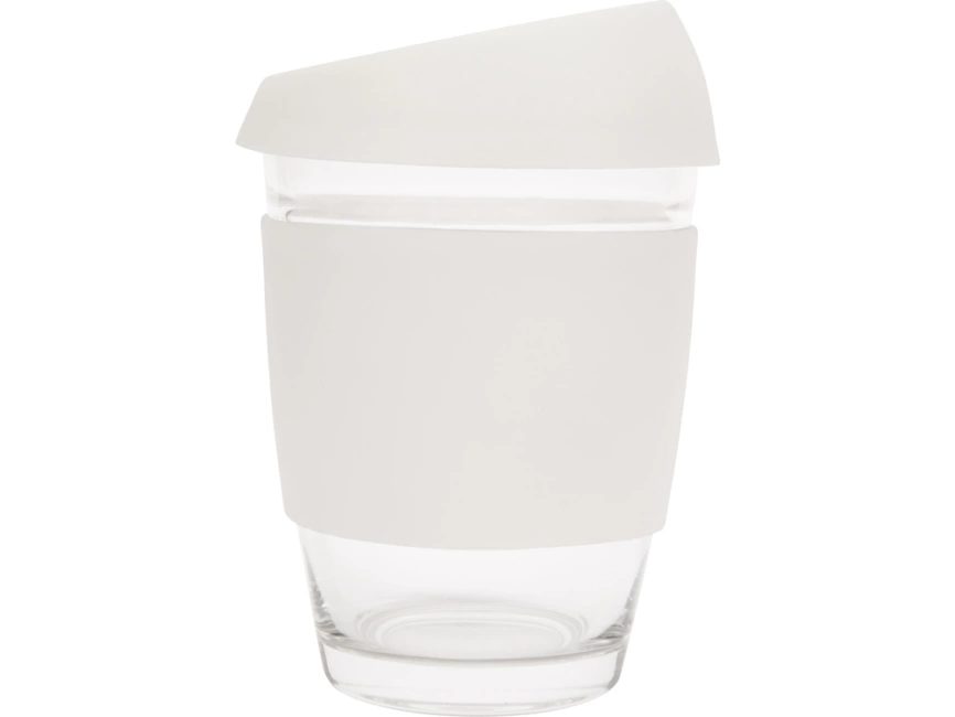 Стеклянный стакан Monday с силиконовой крышкой и манжетой, 350мл, белый фото 3