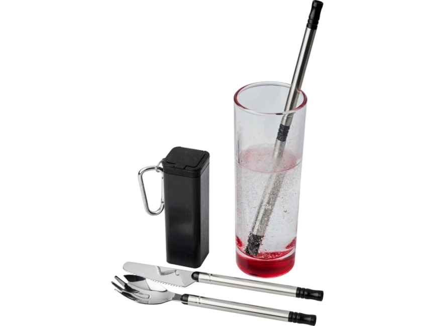 Набор столовых приборов Galen из пшеничной соломы с держателем для мобильного телефона, черный фото 4