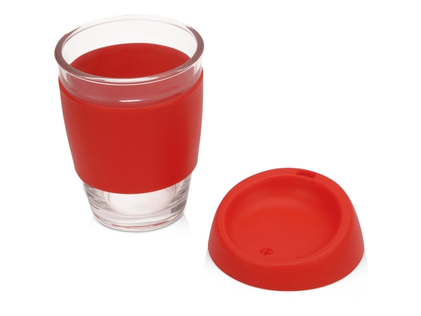 Стеклянный стакан Monday с силиконовой крышкой и манжетой, 350мл, красный фото 2