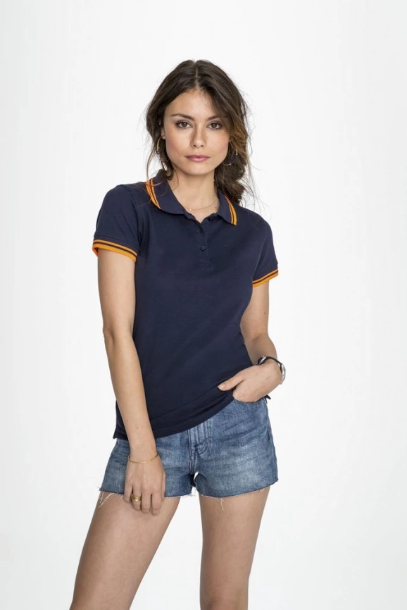 Рубашка поло женская Pasadena Women 200 с контрастной отделкой, серый меланж/оранжевый, размер S фото 8