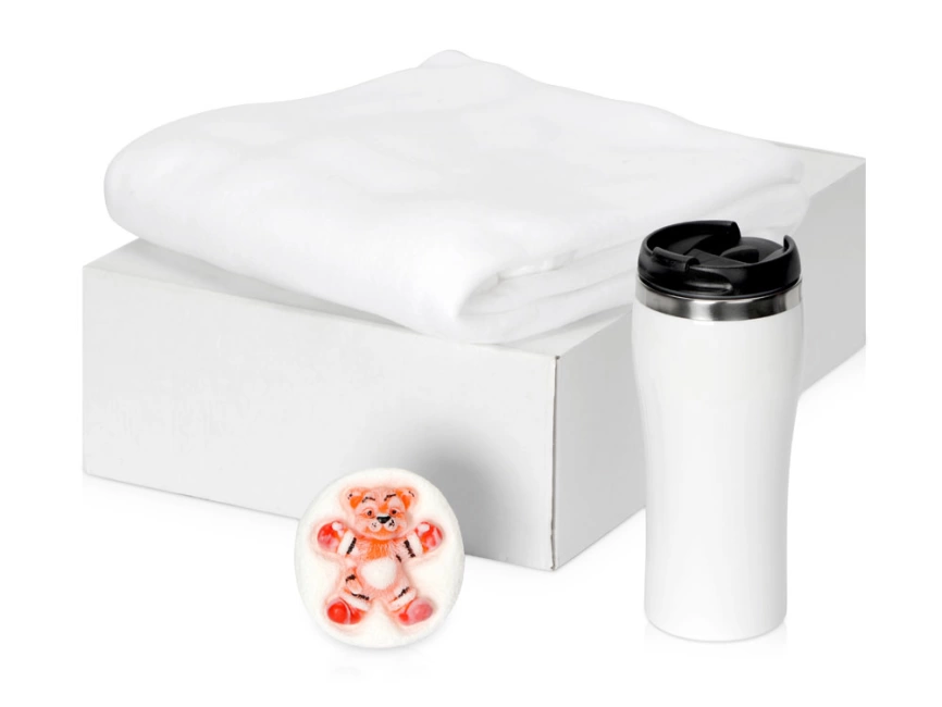 Подарочный набор Мери Да Винчи с термокружкой, мылом, пледом, белый фото 1