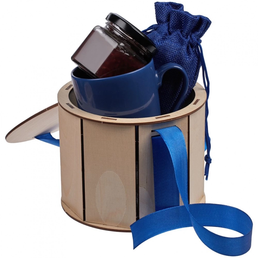 Коробка Drummer, круглая, с синей лентой фото 3