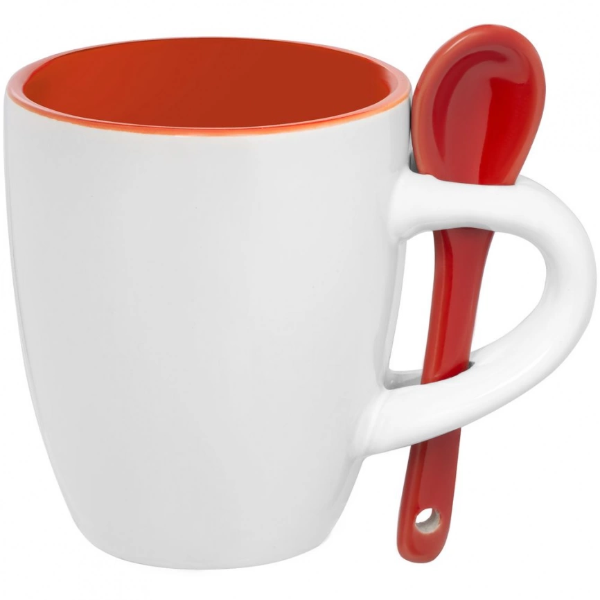 Кофейная кружка Pairy с ложкой, оранжевая с красной фото 1