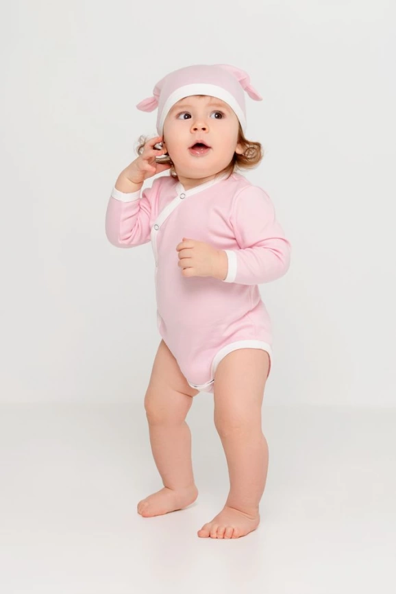 Шапочка детская Baby Prime, розовая с молочно-белым фото 3