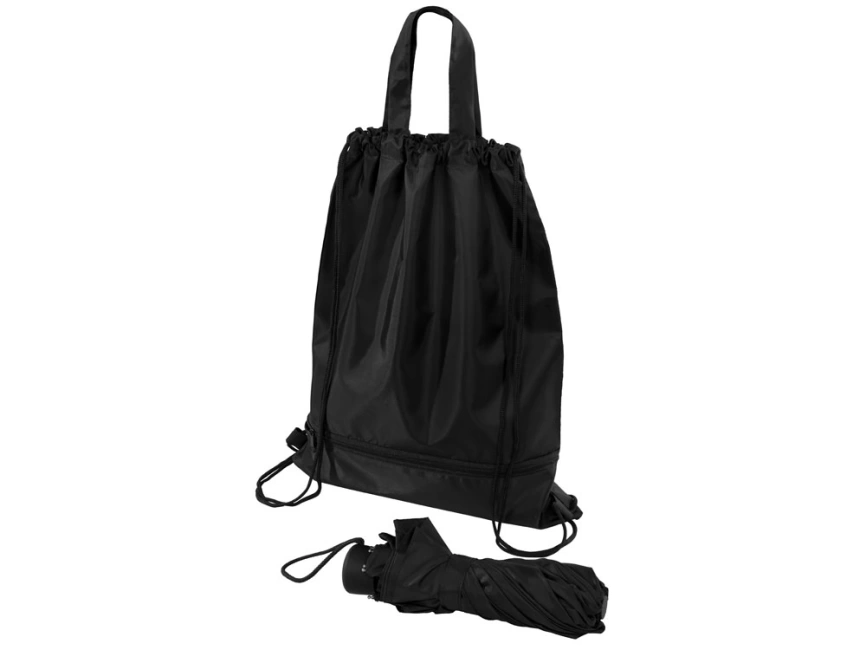 Зонт Picau из переработанного пластика в сумочке, черный фото 9