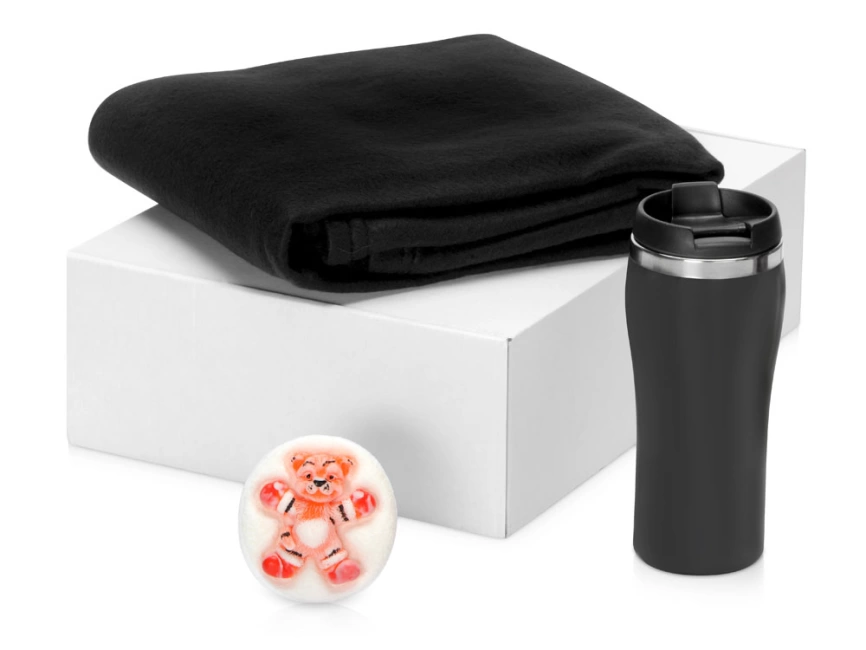 Подарочный набор Мери Да Винчи с термокружкой, мылом, пледом, черный фото 1