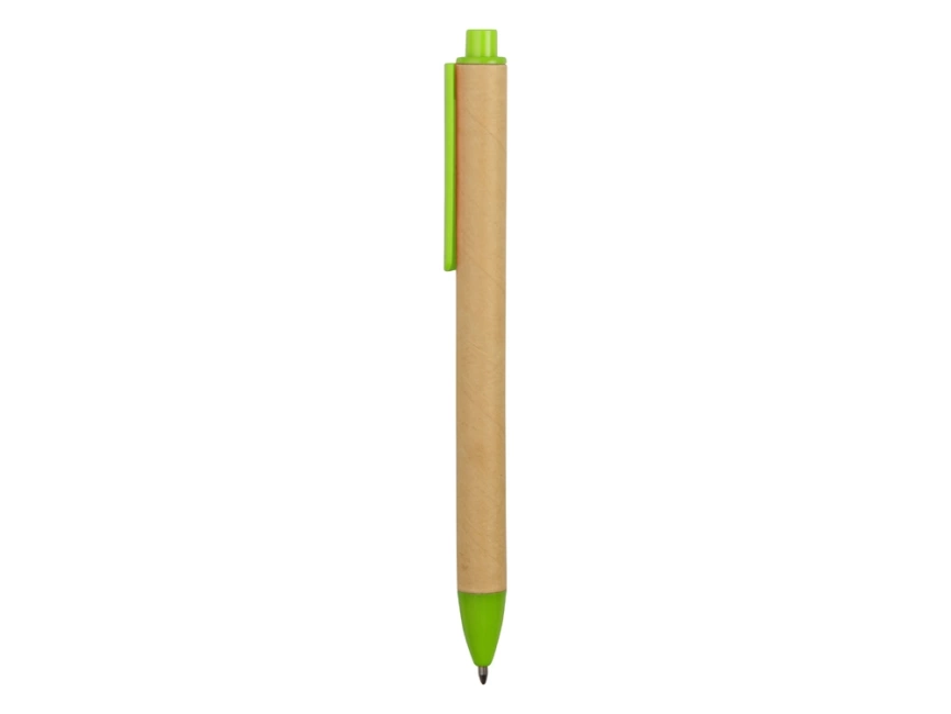 Ручка картонная пластиковая шариковая Эко 2.0, бежевый/зеленое яблоко фото 3