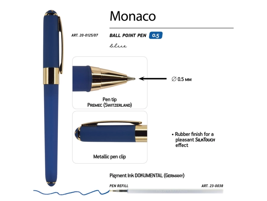 Ручка пластиковая шариковая Monaco, 0,5мм, синие чернила, темно-синий фото 3
