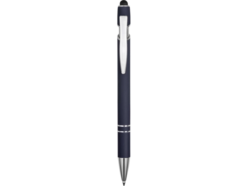 Ручка металлическая soft-touch шариковая со стилусом Sway, темно-синий/серебристый фото 2