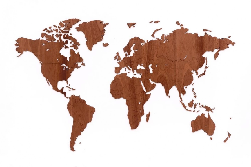Деревянная карта мира World Map Wall Decoration Exclusive, красное дерево фото 1