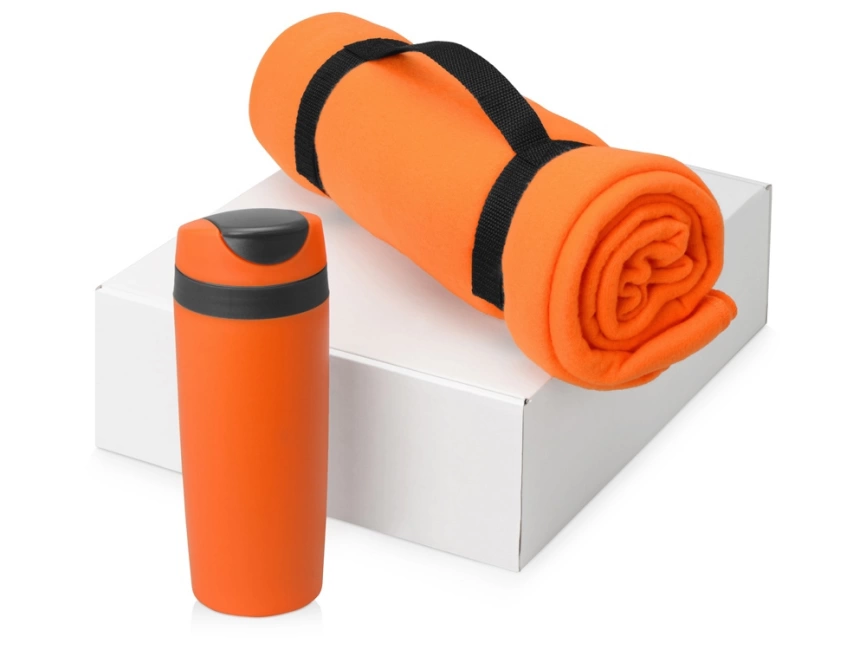 Подарочный набор Cozy с пледом и термокружкой, оранжевый фото 1