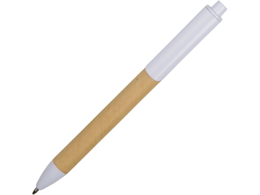 Ручка картонная пластиковая шариковая Эко 2.0, бежевый/белый фото 2