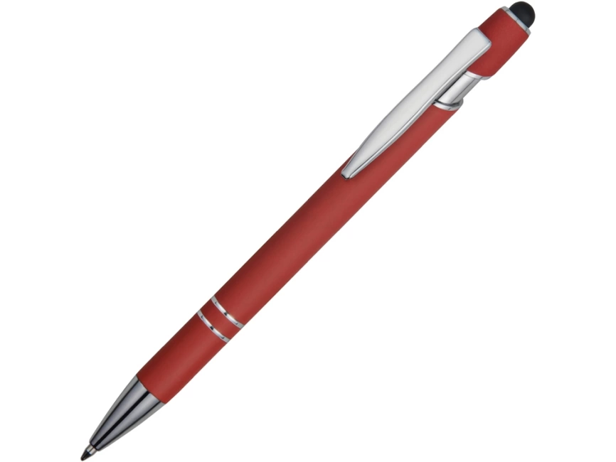 Ручка металлическая soft-touch шариковая со стилусом Sway, красный/серебристый фото 1