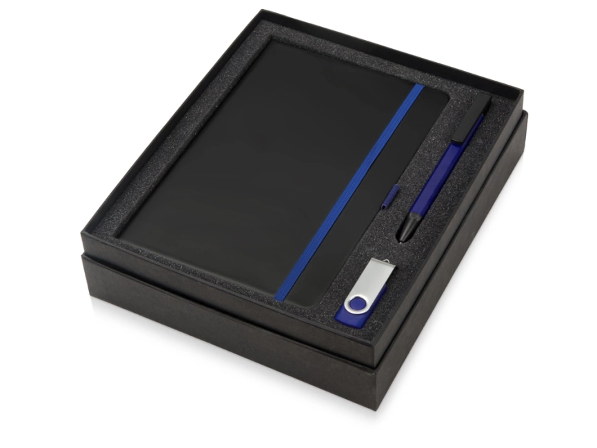 Подарочный набор Q-edge с флешкой, ручкой-подставкой и блокнотом А5, синий фото 2