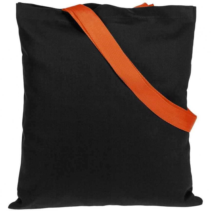 Холщовая сумка BrighTone, черная с оранжевыми ручками фото 2