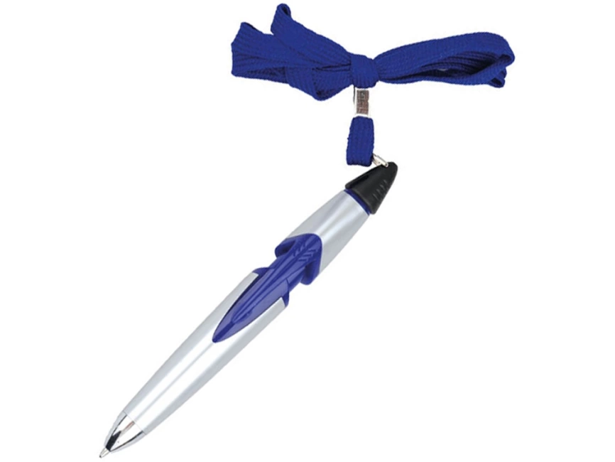 Ручка шариковая на шнуре серебристая с синим фото 2